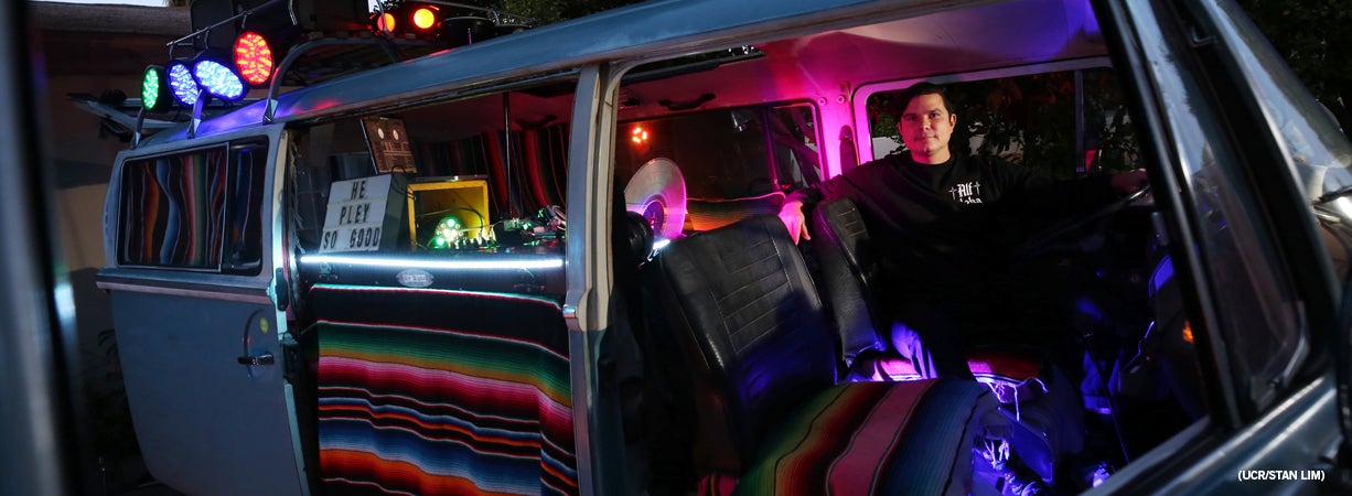 Converted VW bus into a mobile DJ booth