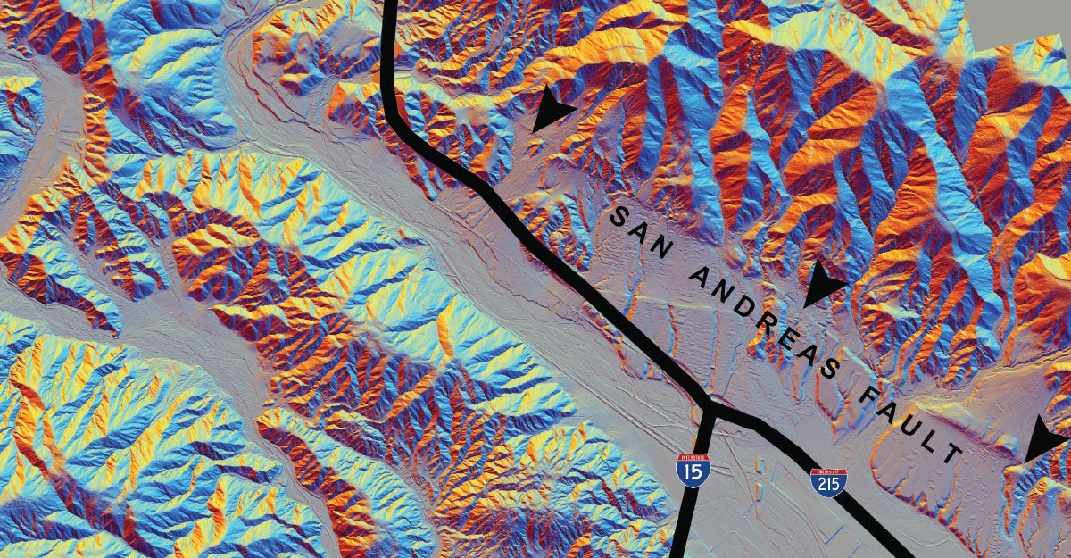 Map of the San Andreas Fault near the 215 and 15 freeways at the Cajon Pass
