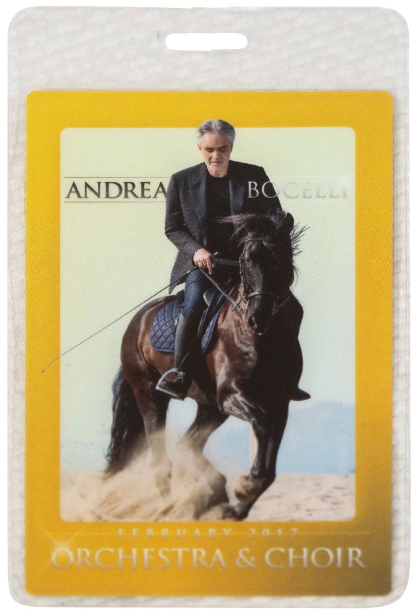 Photo of an orchestra and choir pass for a 2017 Andrea Bocelli concert