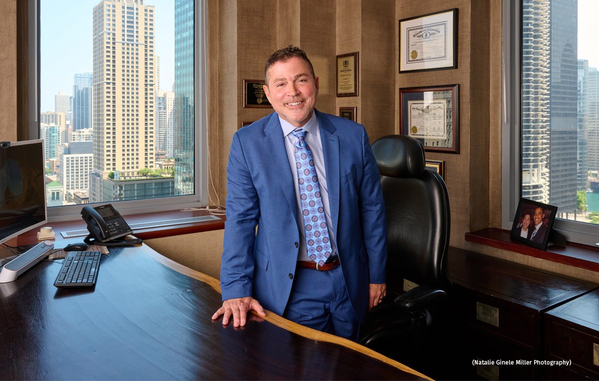 Attorney and screenwriter Jay Paul Deratany at the Chicago office of his law firm Deratany & Kosner. 